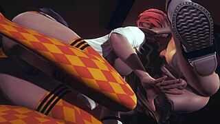 Герми делает минет в костюме футанари в университете в жесткой аниме игре.