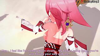 Yae Miko在Genshin Impact幻想里被粉毛女孩猛干到阿黑颜