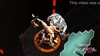 बस्टी ब्लॉन्ड को लैब में मशीन एंड्रॉइड द्वारा मॉन्स्टर कॉक से डॉगीस्टाइल फक किया जाता है