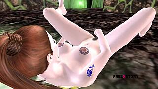 בחורה חמודה מרגישה תשוקה עזה בזמן שאצבעות את הכוס על הרצפה באנימציה קריקטור 3D