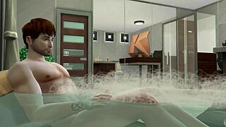 Horká vydatá žena jazdi na obrovskom chuji v kúpeľni pri bazéne