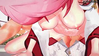 八重神子操粉发女孩Ahegao脸原神完整版