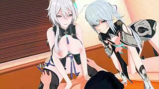 助理牛仔女骑乘客户喷水动作在动画中