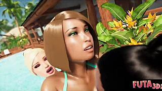 Futa3dx - hot babe boret hårdt af 2 store pik futa hotties i vild action