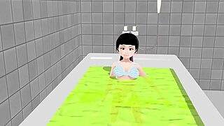 Kokoa在动漫浴室场景全裸脱衣