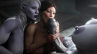 N-Nemůžu uvěřit, že ty dva obří ptáky překvapí tu milfku v horkém 3D futa trojce animaci...