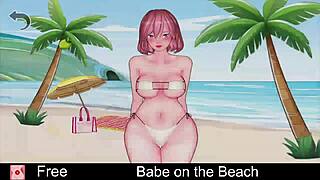 Het babe danst verleidelijk op het strand in dit erotische spel