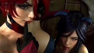 英雄联盟赏金猎人和阿狸穿服装，无码3D动漫角色扮演