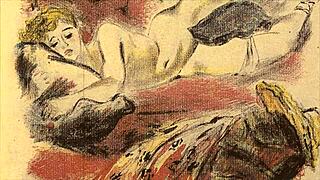 Ilustração erótica vintage da era de anime retrô, mostrando animações clássicas e estilos atemporais.