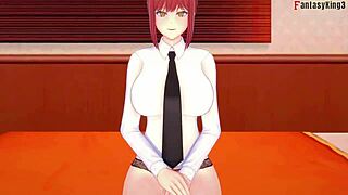 玛奇玛在电锯人POV幻想场景中给予激烈口交