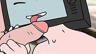 电视女郎吸摄影师鸡巴，他回报舔她的骚逼