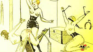 Dessins érotiques vintage montrent le style anime rétro avec flair sensuel de BD dans des scènes classiques.