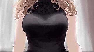 สาวอนิเมะเซ็กซี่ในชุดดำขี่ควยและได้น้ำเงี่ยนทั่วตัว