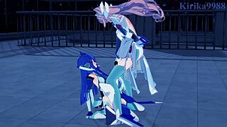 我痴迷于Tsubasa、Kanade和Maria的激烈扶她性爱！