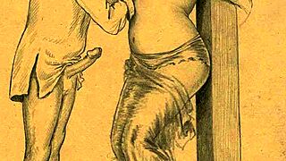 Vintage erotiske skisser kommer til live i retro stil