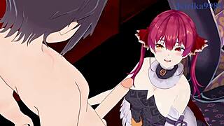 Pekomama和Houshou Marine沉浸在内射性爱中，爆乳动作