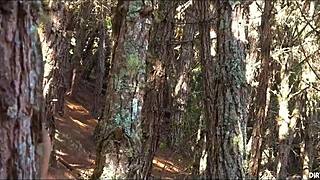 Er beginnt, ihre nasse Muschi zu lecken, dann fickt er seine Stiefschwester doggystyle im Wald, während ein Fremder für Arschficken dazukommt