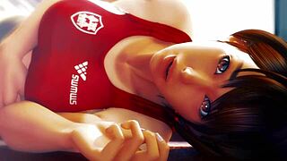 Športnica v tesnih oblačilih se razdeli in jo jebe trener v vseh položajih, konča s spermo znotraj in na njenih velikih joškah in riti v visokokakovostni 3D hentai animaciji