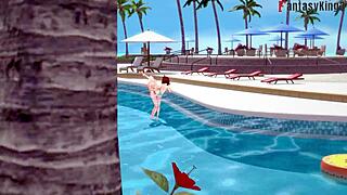 Anzu Mazaki โดนเย็ดที่สระว่ายน้ำในบิกินีกับ Tea Gardner ใน Yu-Gi-Oh Step Fantasy 😜