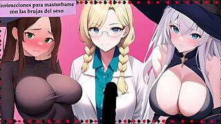 性感女巫们举办告别狂欢派对，用西班牙语JOI支配漫画角色扮演的女奴