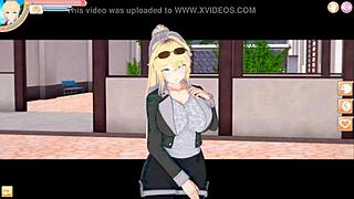 Koikatsu erotické 3D anime - Busty blondýnka JK Margaret dostává masáž velkých prsou