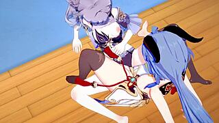 原神 hentai 展开 Ganyu 和 Keqing 的热辣女同性爱