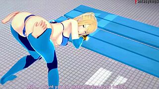 Samus Aran穿着比基尼在Metroid幻想中疯狂性爱！