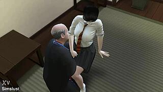 जापानी सौतेला पिता कॉलेज लड़की को ध्यान से संभालता है! 😳