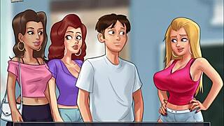 Summertime Saga episódio 101 apresenta loira e morena de tetas grandes em cenas anime eróticas