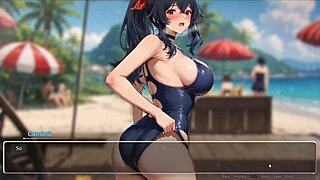 Эй, мы размываем стены в этом романтическом хентай игре эпизод 7 с эксгибиционистской парой на пляже.