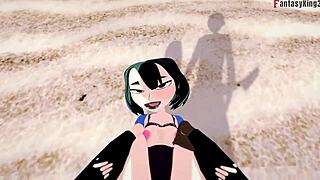 غوين تُنيك على الشاطئ في فانتازي توتال دراما. مشهد كامل من فانتازي كينغ3!