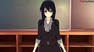 Аkeno из High School DxD одета как учительница трахается в 3D хентае