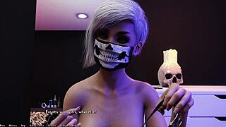 Fille alt chevauche en cowgirl inversé pendant que sa copine rousse regarde intensément