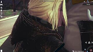 Szőke fehér fehérneműben a Honey Select 2 játékból kap ostorozást mielőtt intenzív szopást és baszást