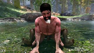 مغامرة Skyrim المثلية تتكشف مع ركوب POV شعر ونيك مؤخرة خارجي عند البركة
