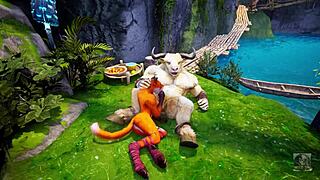 बारिश में मिनोटॉर मॉन्स्टर लंड से फरी फॉक्सी गर्ल और टाइगर गर्ल को पाउंड करता है, रश महसूस होता है