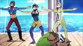 توينكس ساخنون يرقصون بإغراء لرجل على حافة في مشهد أنمي هينتاي جماعي