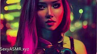 Στον κόσμο του cyber punk, hot sluts σε cosplay χαλαρώνουν με sucking ASMR.