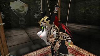 Охотник на демонов получает еблю от шемейл-демонов в фурри йифф монстр минет анимациях