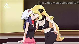 辛西娅和道恩从事激烈女同性爱 来自宝可梦和全明星Hentai