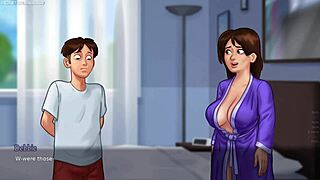 mačeha ga ujame pri škropljenju na njene hlačke in drkanju v postelji - summertime saga 07 z veliko prsato 3D akcijo! 😈🍆