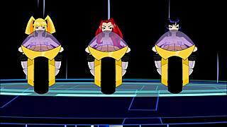 呃，那个3P动画第02部分，红发和金发在群交中闪现