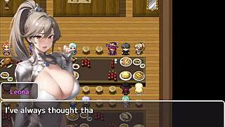 Cewek blonde nyedot kontol besar buat cum! Blowjob monster dalam game dengan fetish tetek