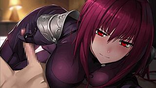 Scathach가 보너스 H-씬에서 스캣과 함께 페돔 핸드잡을 제공해