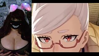 Milf goth ronde expose ses gros seins sur webcam en regardant Dan Da Dan Rule34 hentai.