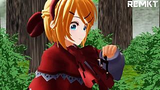 この描写シーン 巨人版赤ずきんちゃんが森で狼に会いに巨大挿入騎乗と熟女フェティシオナニー