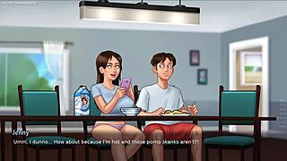 Neverjetna pastorka pokaže svoje ogromne naravne joške, horny kurba pastorka Jenny ljubi pokazovati svoje ogromne joške Summertime Saga 09 3D porn igra