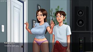 معتوه متحرش يمسك أم غير شقيقة ناضجة تستمني في السرير ويفوك جسدها الساخن الممتلئ في لعبة Summertime Saga