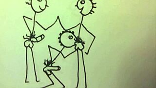Kort stickman-animation av ung 18+ fit kille som ger två killar blowjob-skärseld stop motion tecknad av a55b4nd1t