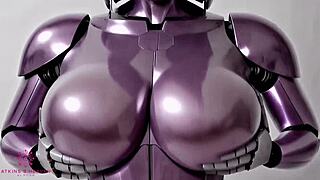 Sex robot s velkými prsama dostává cum v close-up POV
